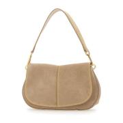 Gianni Chiarini Sand Mocka Rund Väska med Gult Broderi Beige, Dam