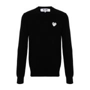 Comme des Garçons Play Svart Ullstickad Tröja med Hjärtmärke Black, He...