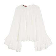 Max Mara Studio Silk Georgette Crew Neck Blus White, Dam