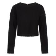 Max Mara Svart Crop Tröja med Zig-Zag Detaljer Black, Dam