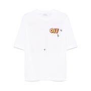 Off White Broderat Motiv Rund Hals T-shirt White, Herr