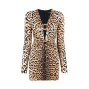 Roberto Cavalli Leopard-Print Cut-Out Mini Dress Brown, Dam