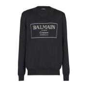 Balmain Svart Stickad Tröja med Lager-på-lager Rund Hals Black, Herr