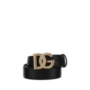 Dolce & Gabbana Läderbälte med metallmonogramspänne Black, Dam