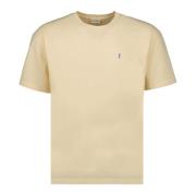 Saint Laurent Kortärmad T-shirt i bomull med rund hals Beige, Herr