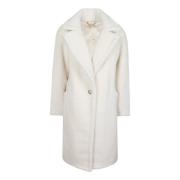 Michael Kors Faux Fur Bone Kappa Knappstängning White, Dam