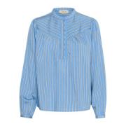 Cream Blårandig Blus med Kinakrage Blue, Dam