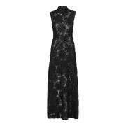 Rotate Birger Christensen Blommig Mesh Maxi Klänning i Svart Black, Da...