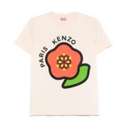 Kenzo Blommig Crew Neck Logo T-shirt Beige, Dam