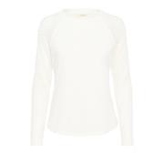 Cream Broderad Långärmad T-shirt Snövit White, Dam