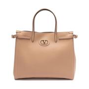 Valentino Garavani Beige Läder Toteväska VLogo Detalj Beige, Dam