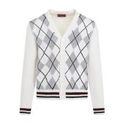 Gucci Argyle Lurex Cardigan i Vit Silver White, Herr