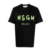 Msgm Logo Print Crew Neck T-shirt Black, Herr