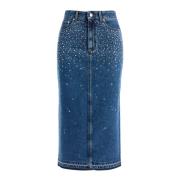 Alessandra Rich Denim Midi Kjol med Strass Blue, Dam