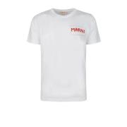 Marni Vit T-shirt med broderad patch White, Herr