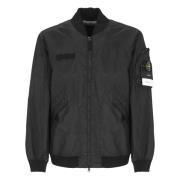 Stone Island Svart Bomberjacka Crewneck Dragkedjefickor Black, Herr