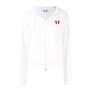 Comme des Garçons Play Hjärtmönster Dragkedja Hoodie White, Dam