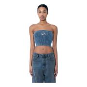 Diesel Rib Bustier med Logo Motif Blue, Dam