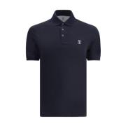 Brunello Cucinelli Polo Skjorta med Ribbad Krage och Logotyp Blue, Her...