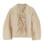 By Malene Birger Ren silke V-ringad topp med vida ärmar Beige, Dam