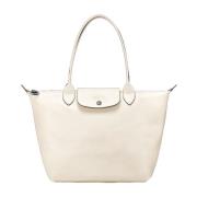 Longchamp Elegant Cowhide Läder Väska i Ecru White, Dam