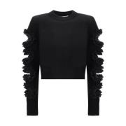 Self Portrait Spets Cut-Out Cropped Sweater Black, Dam