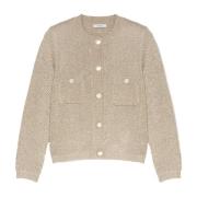 Motivi Kort Bouclé-Cardigan med Mikropailletter Beige, Dam