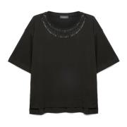 Elena Mirò T-shirt med broderad urringning Black, Dam