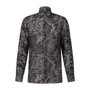 Etro Blommig silkeskjorta med Kent-krage Black, Herr