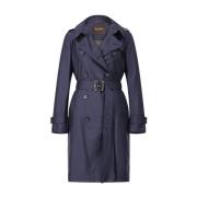 Moorer Klassisk Trenchcoat med dubbelknäppning Blue, Dam