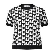 Msgm Mwave T-shirt med Allover M-Print Black, Dam