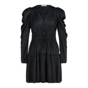 Ulla Johnson Flowing Satin Dress with Pleats Black, Dam