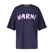 Marni Oversized Bomull T-shirt med Frontprint Blue, Dam