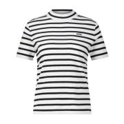 A.p.c. Bomull Randig T-shirt White, Dam