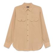 Tom Ford Slim Fit Militär Twill Skjorta Beige, Herr