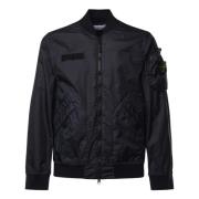 Stone Island Svart dragkedja jacka med logotyp patch Black, Herr