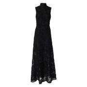 Rotate Birger Christensen Svart Mesh Maxi Klänning Ärmlös Black, Dam