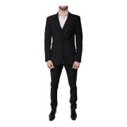 Dolce & Gabbana Svart ull Slim Fit 3-delat kostym Black, Herr