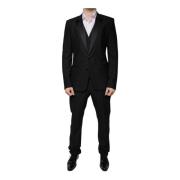 Dolce & Gabbana Svart ull Slim Fit 3-delat kostym Black, Herr