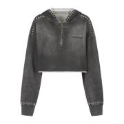 Golden Goose Journey Cropped Zipped Hoodie Fleece Gray, Dam