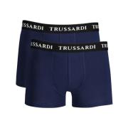 Trussardi Blå Bomullsboxershorts med Logotyp Blue, Herr