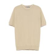 Canali Finstickad Randig Rundhalsad T-shirt Beige, Herr