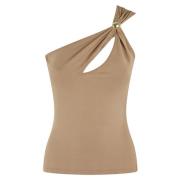 Federica Tosi Enaxlad Viskos Stretch Juvel Topp Brown, Dam