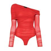 Mugler Röd Genomskinlig Topp med Twist-detaljer Red, Dam