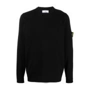 Stone Island Svart Bomullstickad Tröja Black, Herr