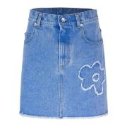 Marni Denim Minikjol med Broderade Lappar Blue, Dam