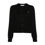 Maison Kitsuné Svart tröja med djärv rävpatch Black, Dam