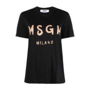 Msgm Svart Bomull T-shirt Black, Dam