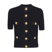 Balmain Svart tröja med guldtonade knappar Black, Dam