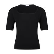 Alexander McQueen Svart Fyrkantig Hals Topp Medium Ärmar Black, Dam